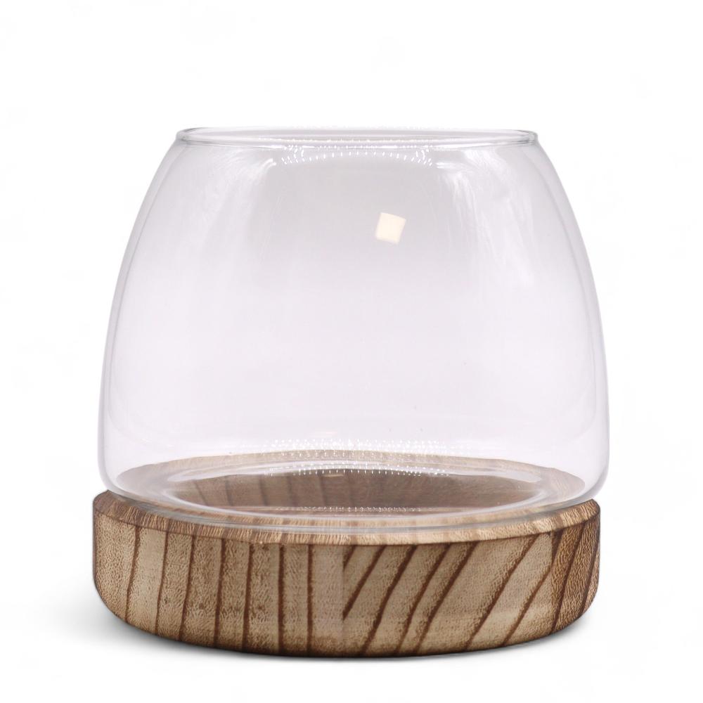 Small Terrarium On Natural Tung Wood - 13x13cm