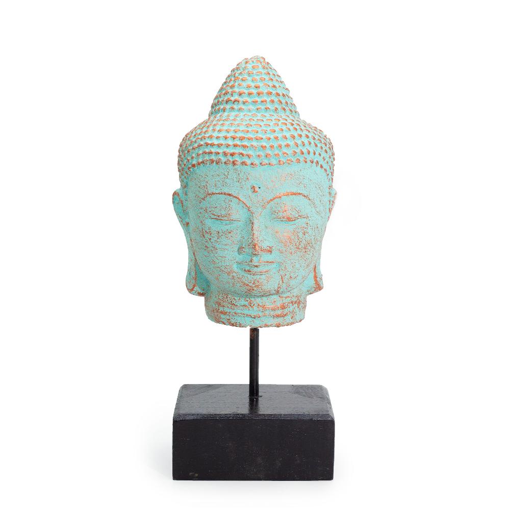 Stillness Buddha Head on Stand - Green Copper