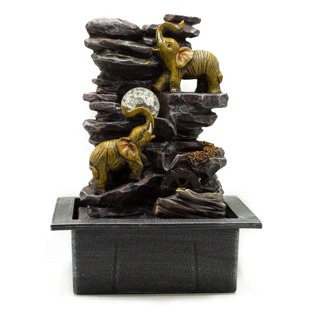 Tabletop Water Feature - 35cm - Elephants Crystal Ball & Water Wheel