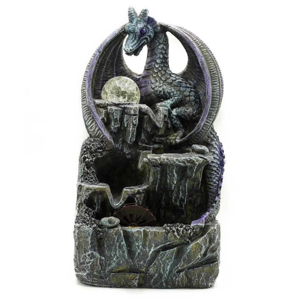 Tabletop Water Feature - 35cm - Purple Dragon Crystal Ball & Water Wheel