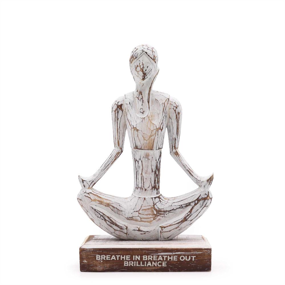 Wooden Yoga Lady - Whitewash - Easy Pose
