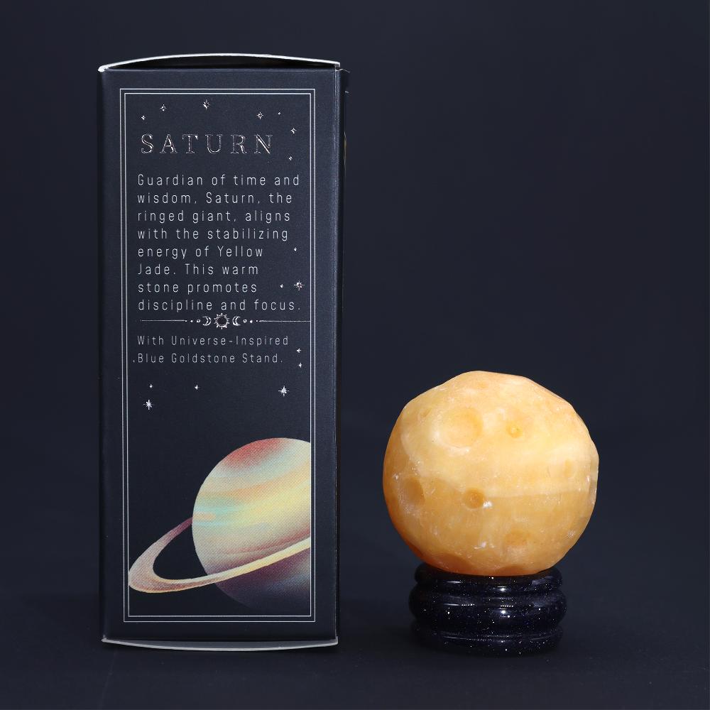 Yellow Jade Planet on a Solar Goldstone Stand (SATURN) - 40mm