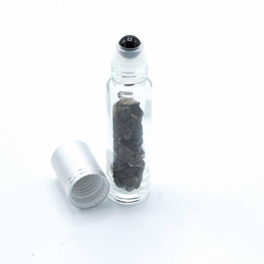 10x Gemstone Essential Oil Roller Bottle - Black Tourmaline - Silver Cap