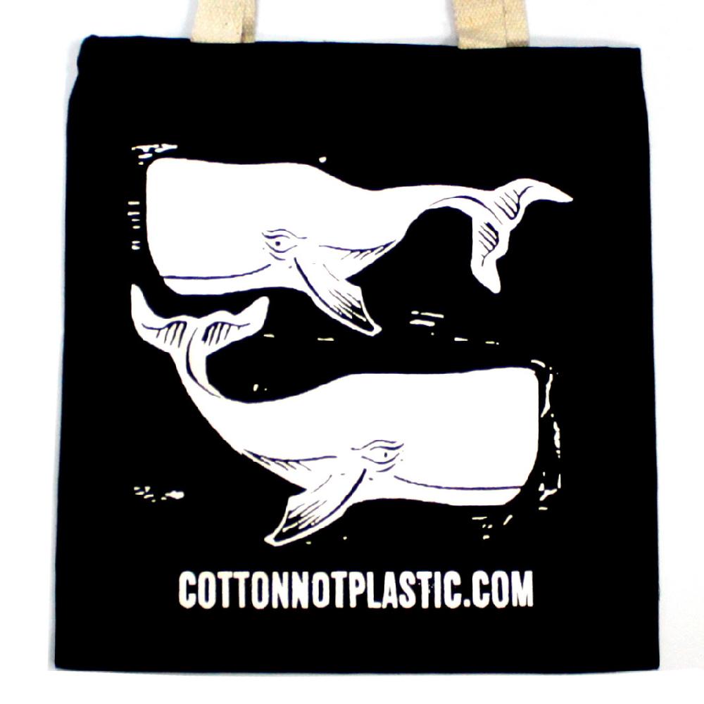 10x Lrg Black 8oz Cotton Bag 38x42cm - WHALES - WHITE