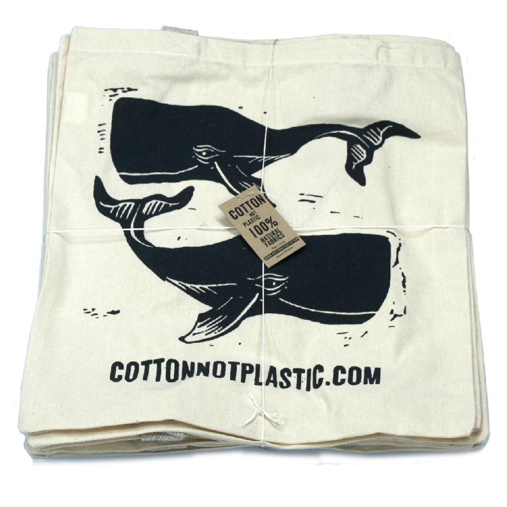 10x Lrg Natural 6oz Cotton Bag 38x42cm - WHALES