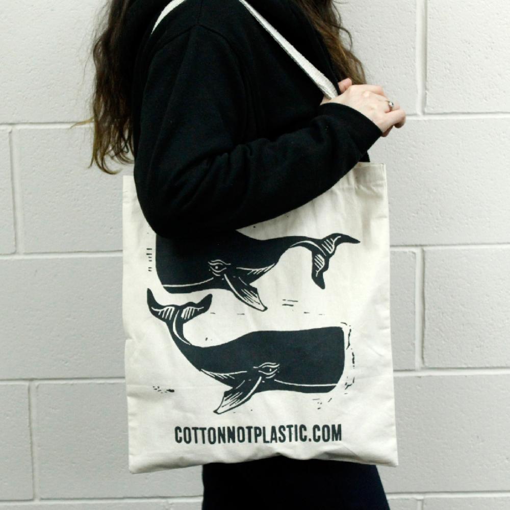 10x Lrg Natural 6oz Cotton Bag 38x42cm - WHALES