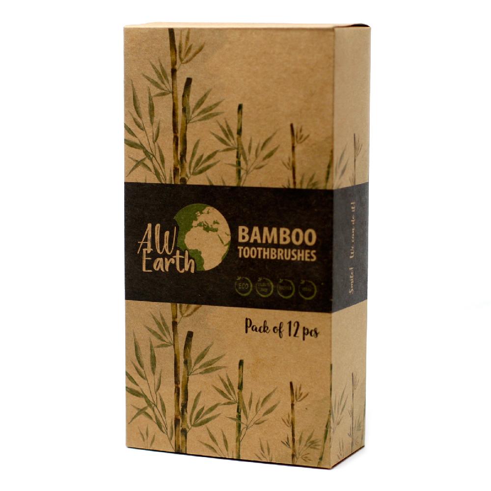 12x Bamboo Toothbrush - Charcoal Medium Soft