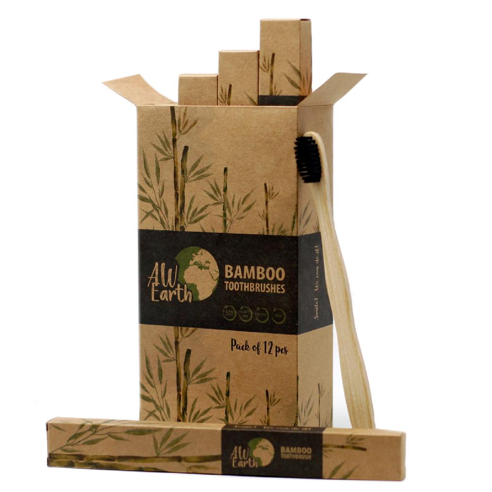 12x Bamboo Toothbrush - Charcoal Medium Soft