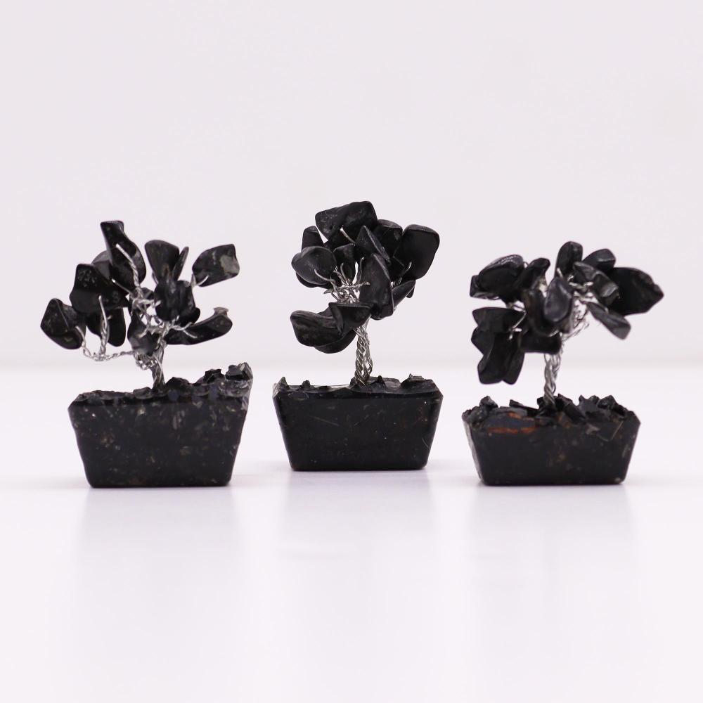12x Mini Gemstone Trees On Orgonite Base - Black Agate (15 Stones)