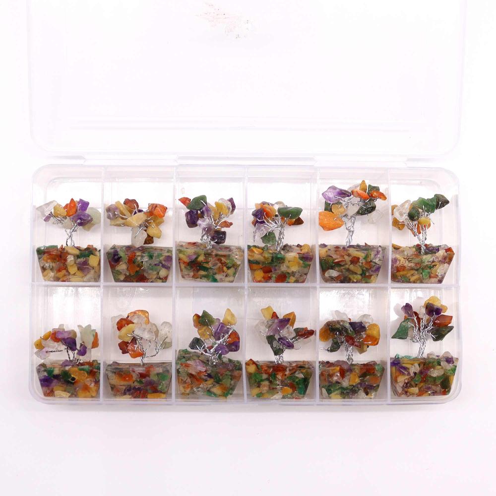 12x Mini Gemstone Trees On Orgonite Base - Multi Stones (15 Stones)