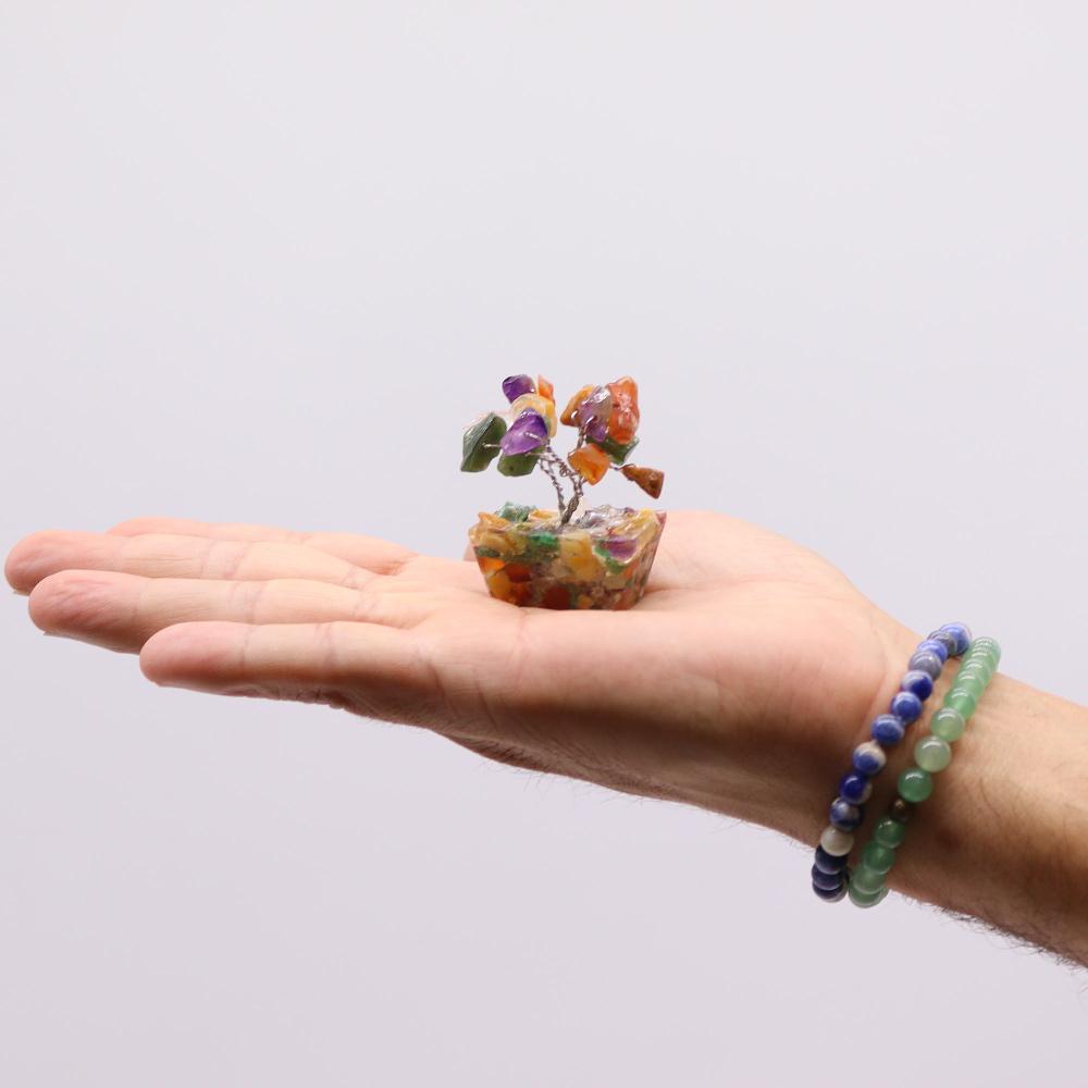 12x Mini Gemstone Trees On Orgonite Base - Multi Stones (15 Stones)