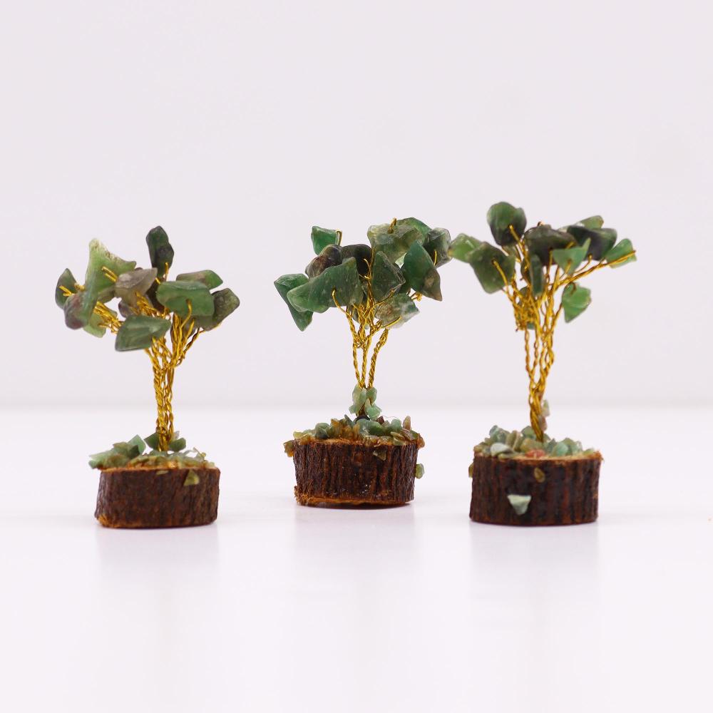 12x Mini Gemstone Trees On Wood Base - Green Aventurine (15 Stones)