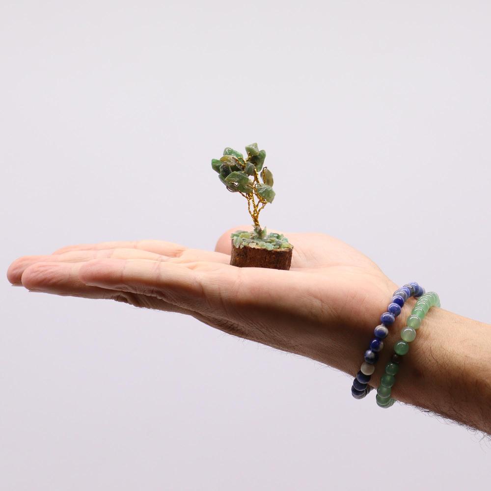 12x Mini Gemstone Trees On Wood Base - Green Aventurine (15 Stones)
