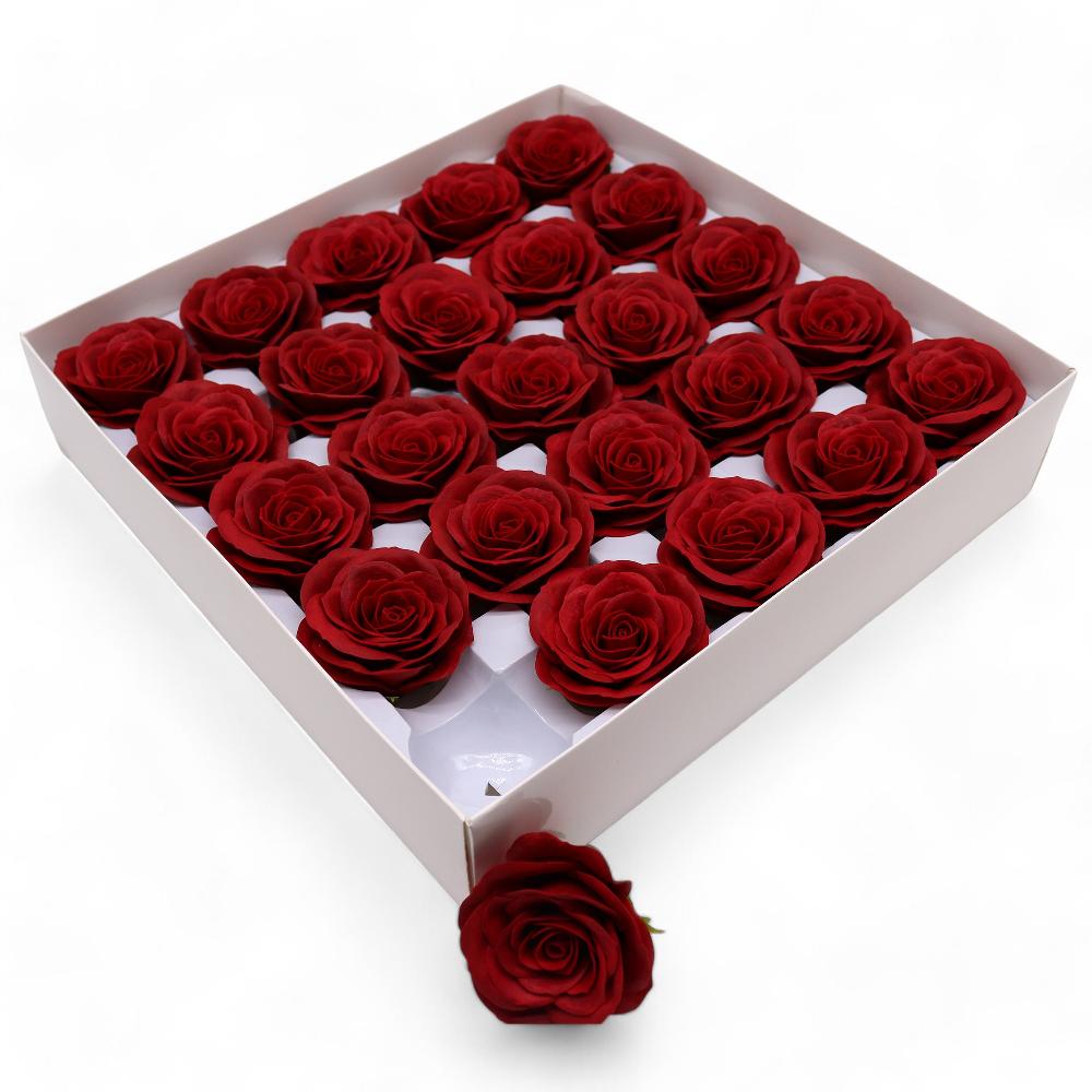 25x Craft Soap Flower - Lrg (7-Layer) Vintage Rose - Midnight Scarlet
