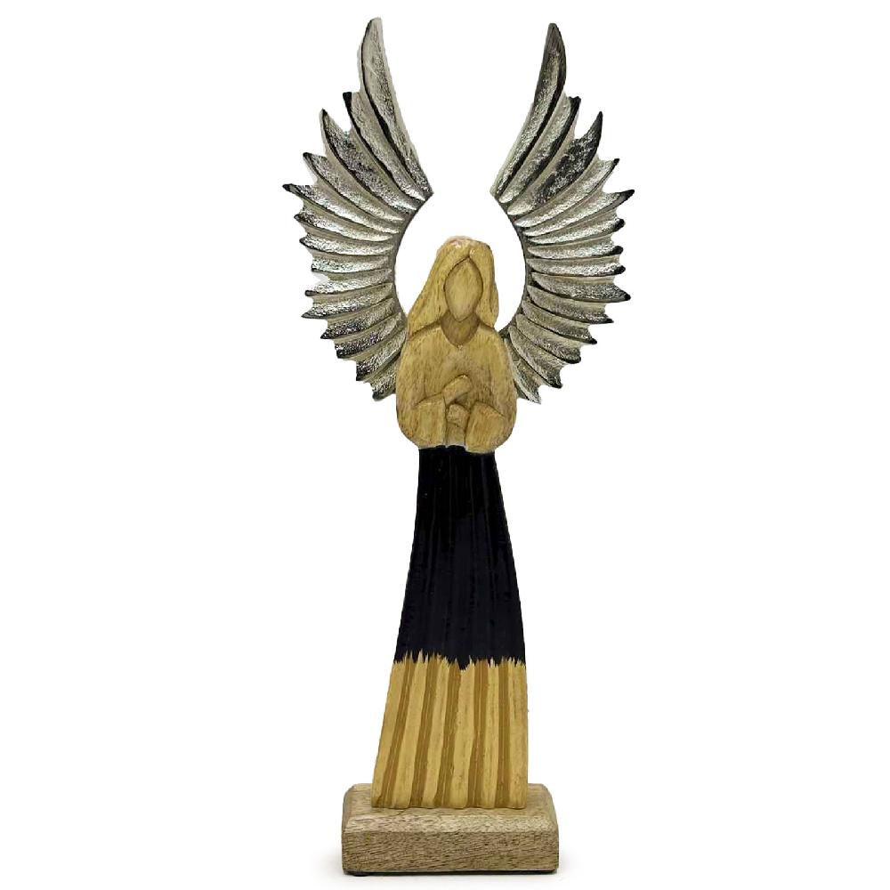 2x Large Mango Wood Guardian Angel Metal Wings & Enamel Detail - 40cm