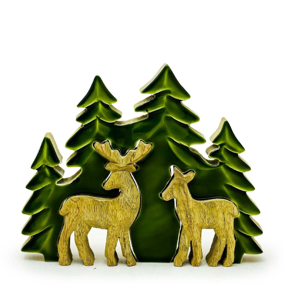 2x Lost in the Forrest - Two Dear in the Forrest 3D Wooden Decoration