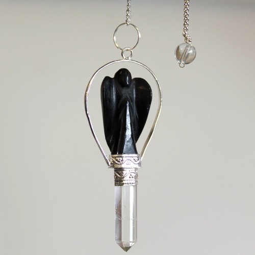 3x Angel Pendulum With Ring - Black Agate