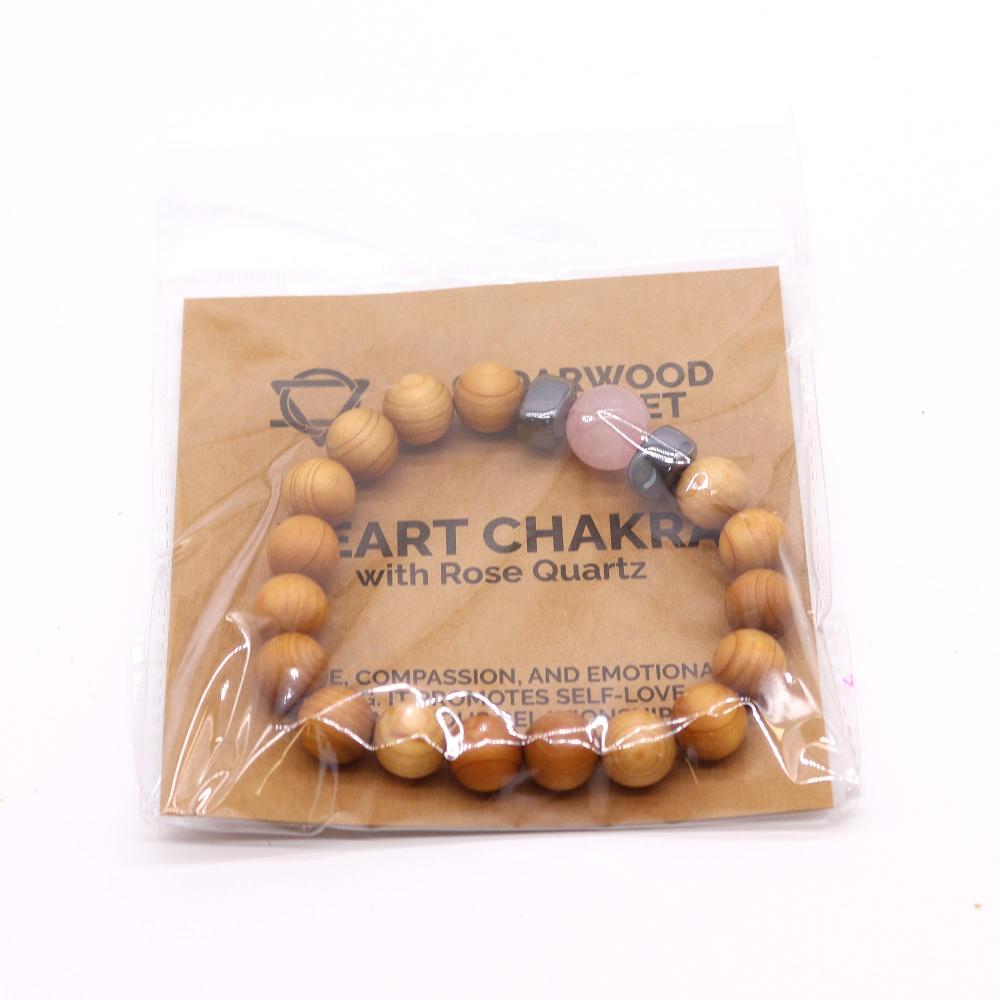 3x Cedarwood Heart Chakra Bangle With Rose Quartz