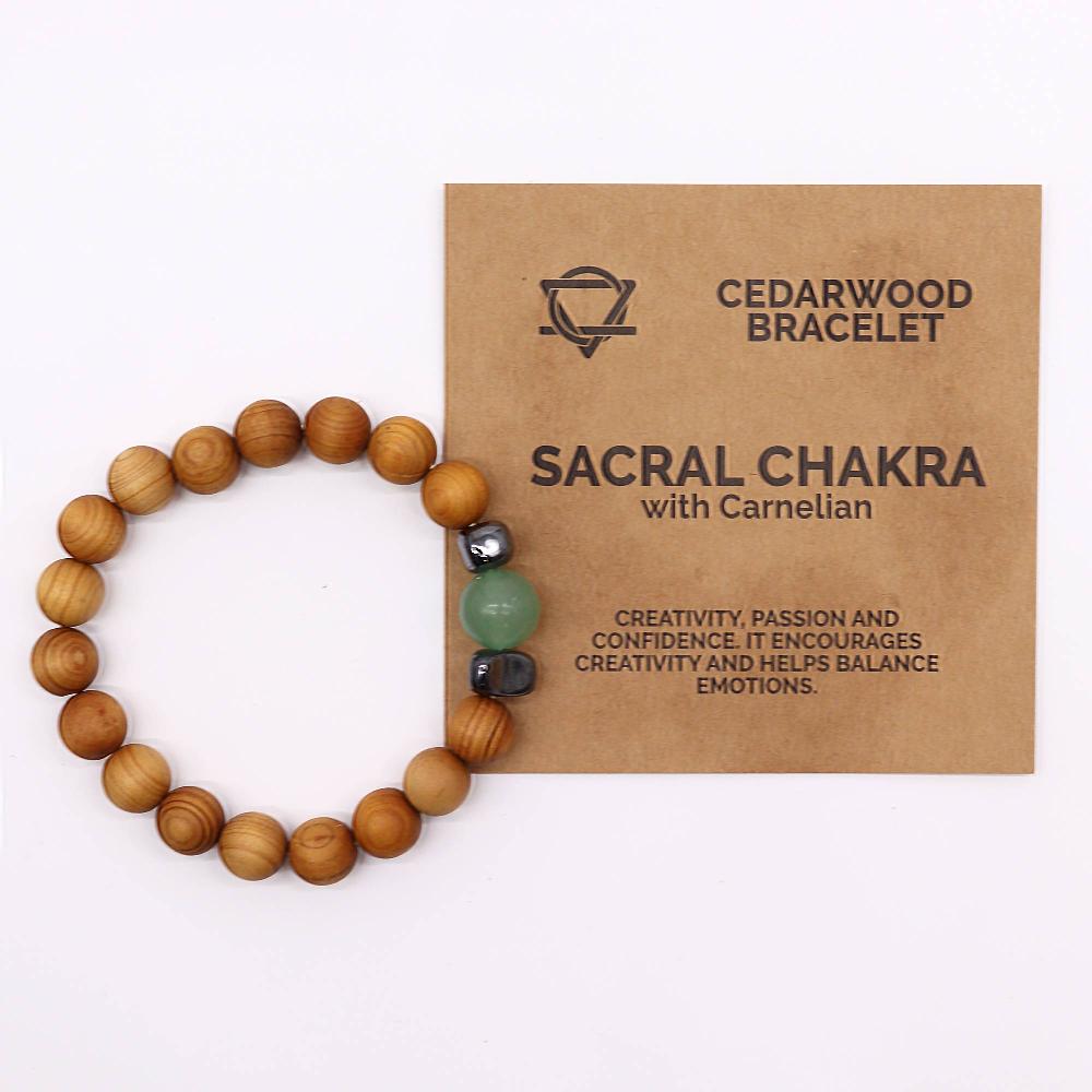 3x Cedarwood Sacral Chakra Bangle With Green Aventurine