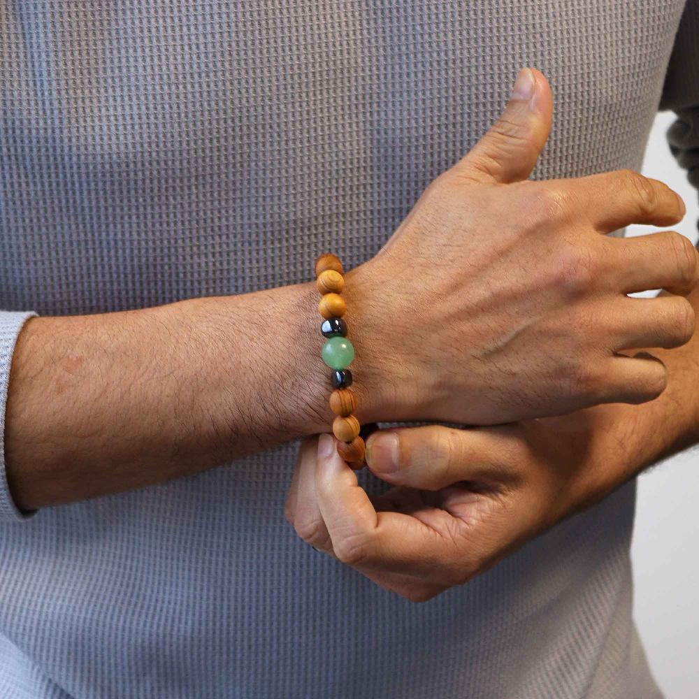 3x Cedarwood Sacral Chakra Bangle With Green Aventurine