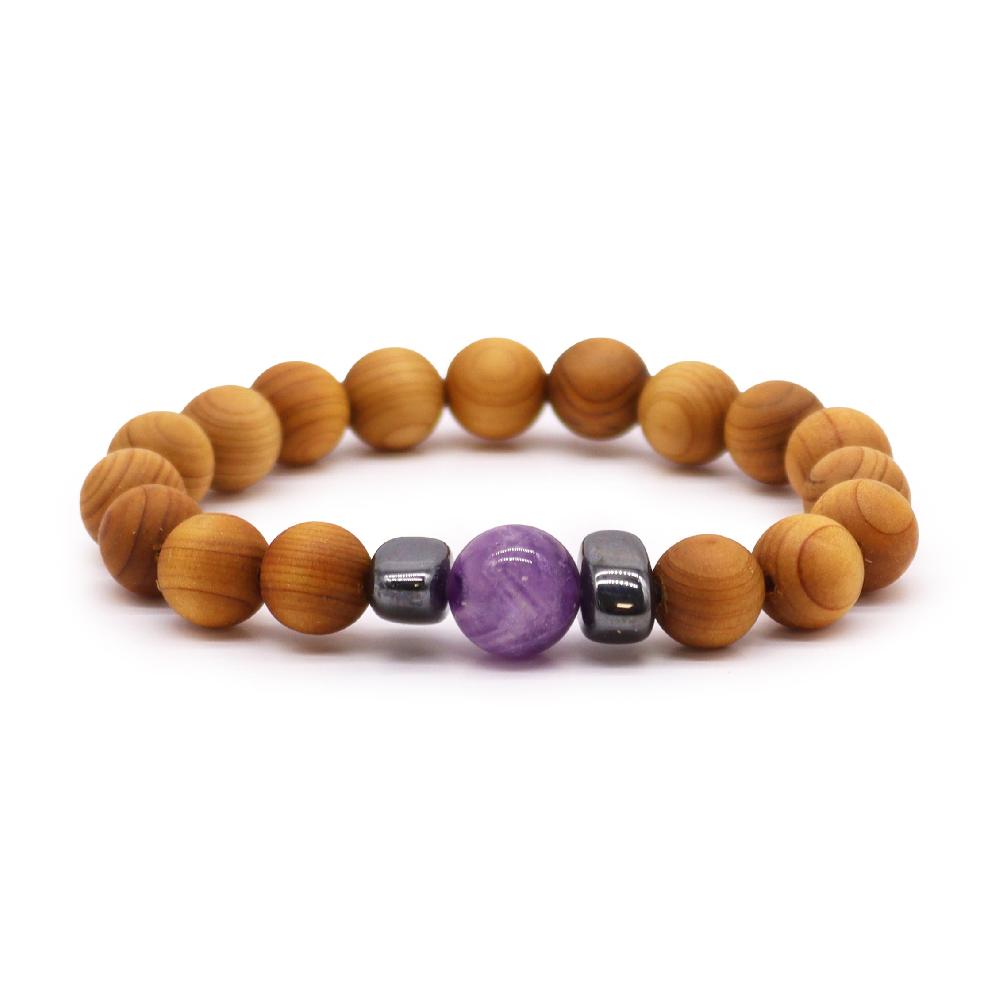 3x Cedarwood Third Eye Chakra Bangle with Amethyst