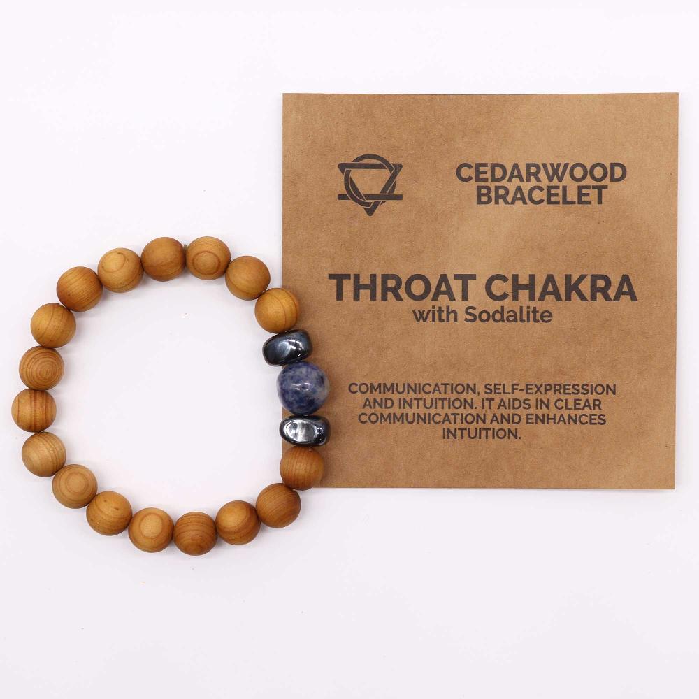 3x Cedarwood Throat Chakra Bangle With Sodalite