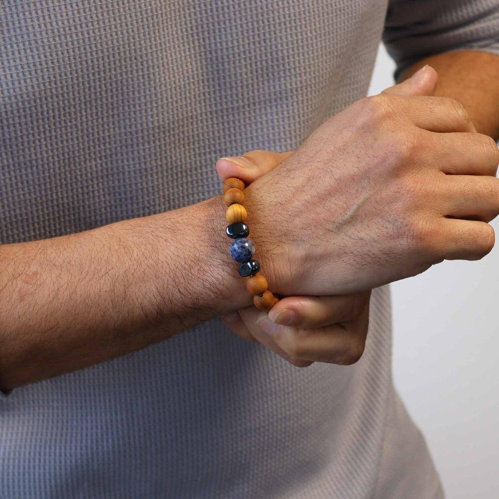 3x Cedarwood Throat Chakra Bangle With Sodalite