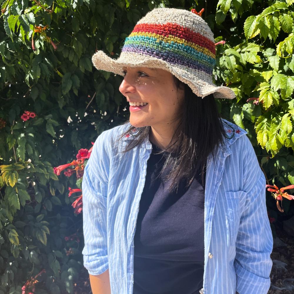 3x Hand-Knited Hemp & Cotton Boho Festival Hat - Rainbow