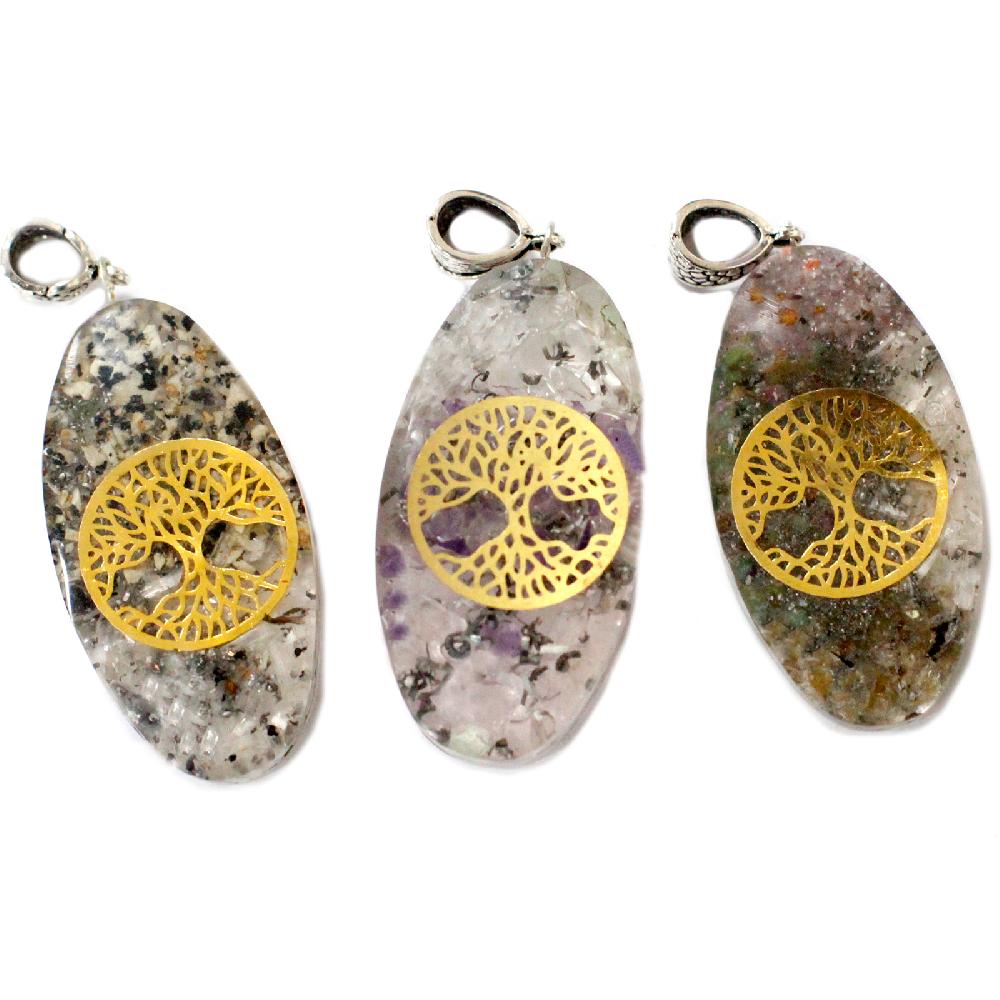 3x Orgonite Power Pendant - 7 Stone Chakra Oval With Tree