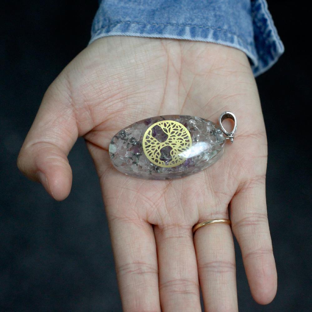 3x Orgonite Power Pendant - 7 Stone Chakra Oval With Tree
