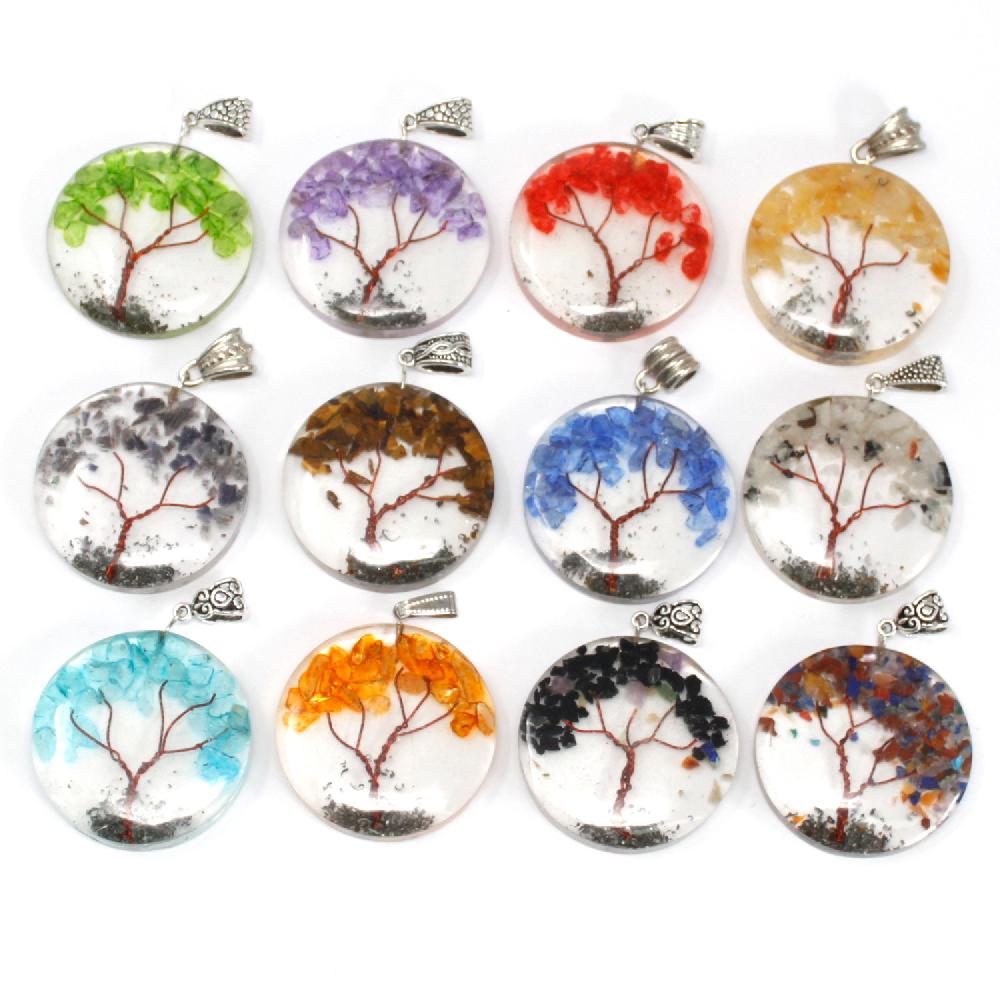 3x Orgonite Power Pendant - Round Amethyst Tree (mix)