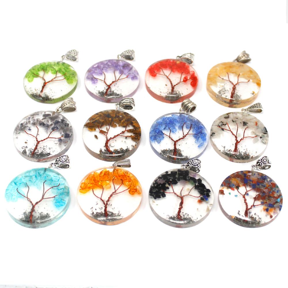 3x Orgonite Power Pendant - Round Amethyst Tree (mix)