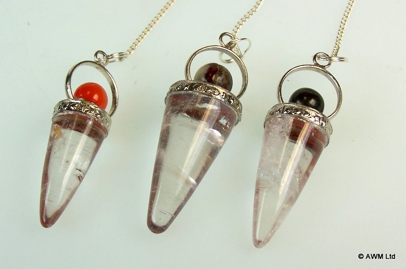 3x Rock Crystal Cone & Silver Ring Pendulum - Asst