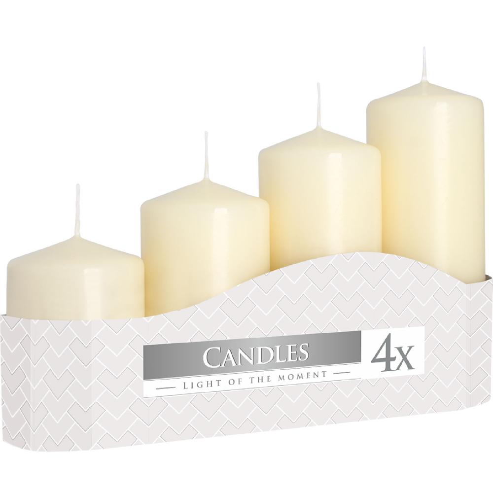 3x Set of 4 Pillar Candles 50mm (11/16/22/33H) - Ivory