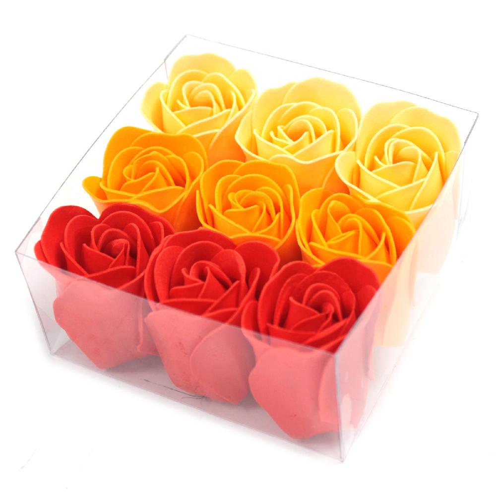 3x Set Of 9 Soap Flower Box - Peach Roses
