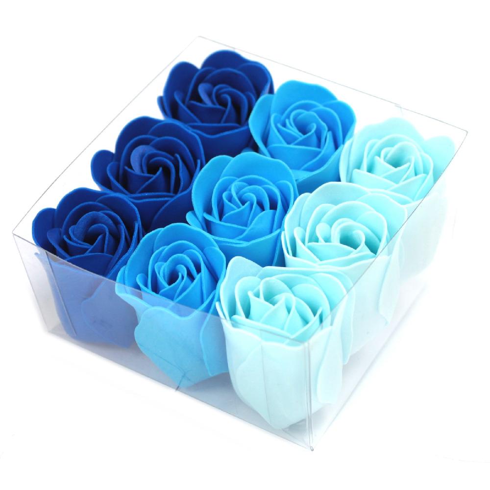 3x Set Of 9 Soap Flowers - Blue Wedding Roses