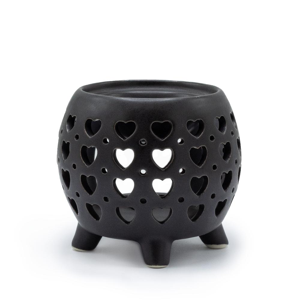 3x Squat Pot Oil Burner Multi Hearts - Matt Black