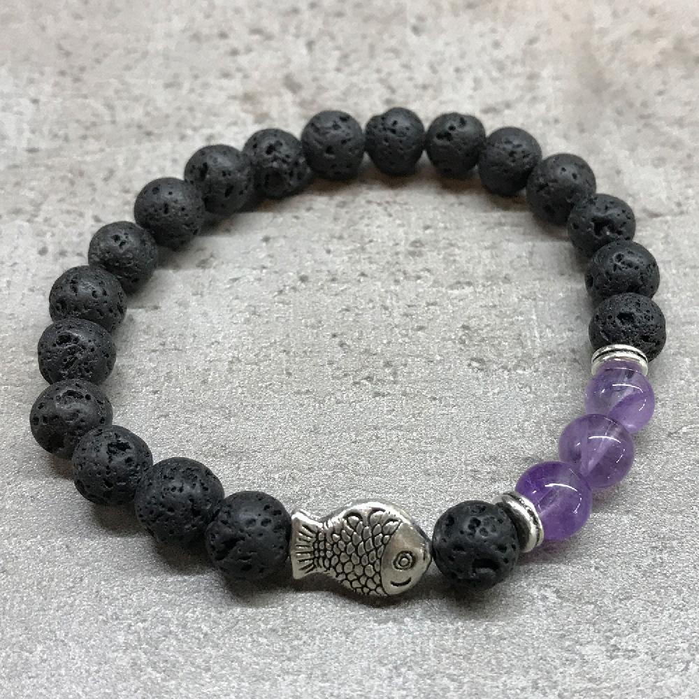 4x Lava Stone Bracelet - Fish Amethyst