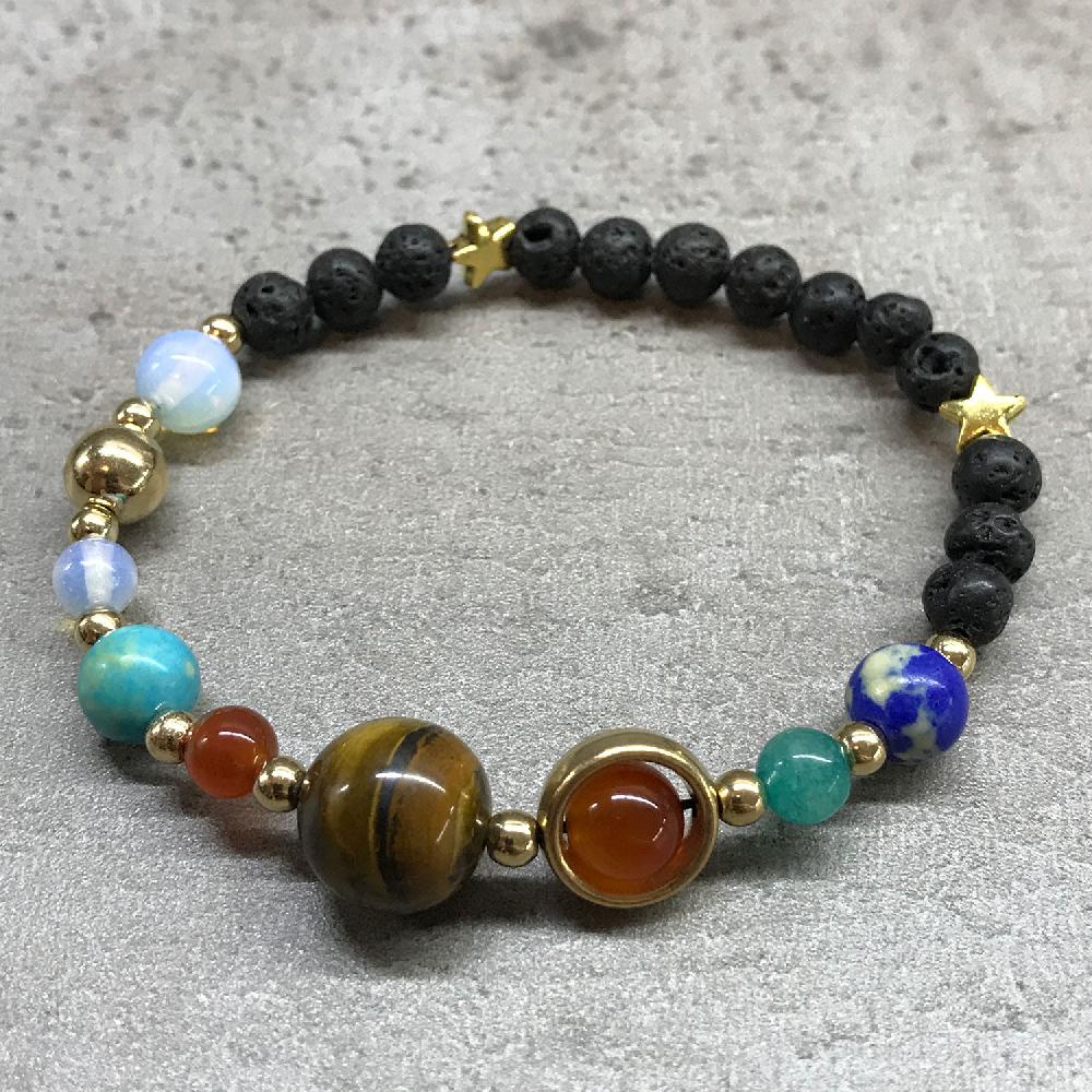4x Lava Stone Bracelet - Gold Solar System