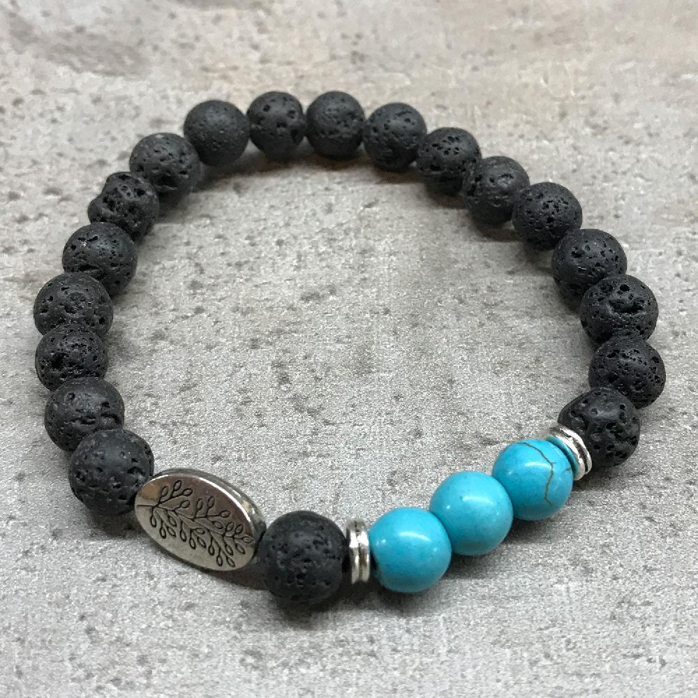 4x Lava Stone Bracelet - Leaf Turquoise Howlite