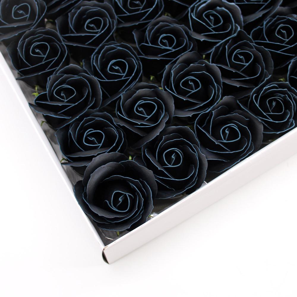 50x Craft Soap Flowers - Med Rose - Black With White Rim