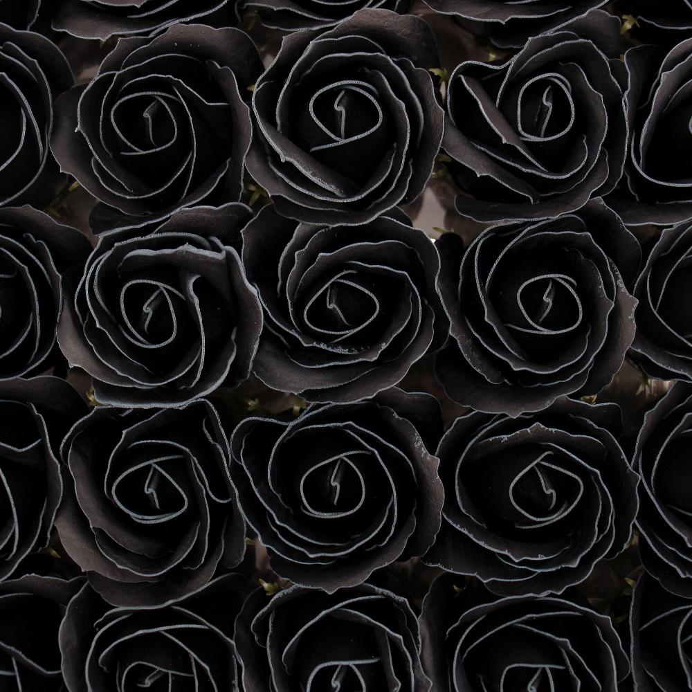 50x Craft Soap Flowers - Med Rose - Black With White Rim
