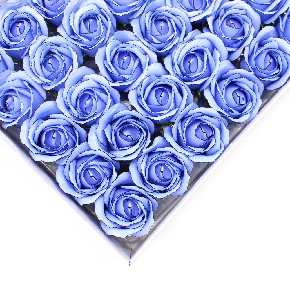 50x Craft Soap Flowers - Med Rose - Blue With Black Rim