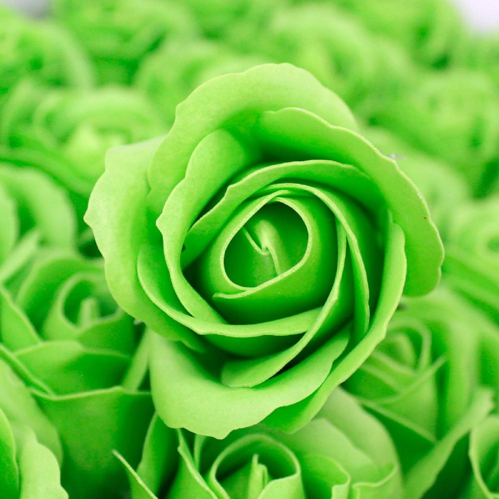 50x Craft Soap Flowers - Med Rose - Green