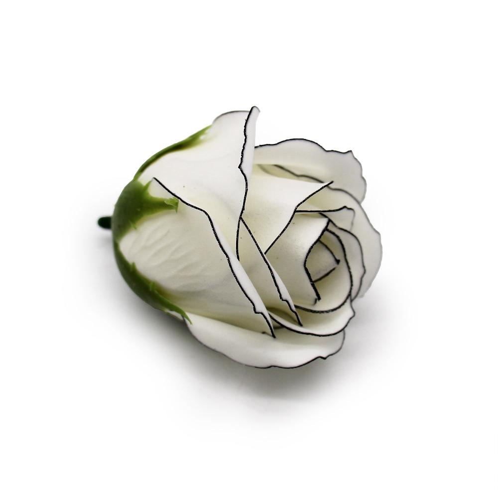 50x Craft Soap Flowers - Med Rose - Ivory With Black Rim