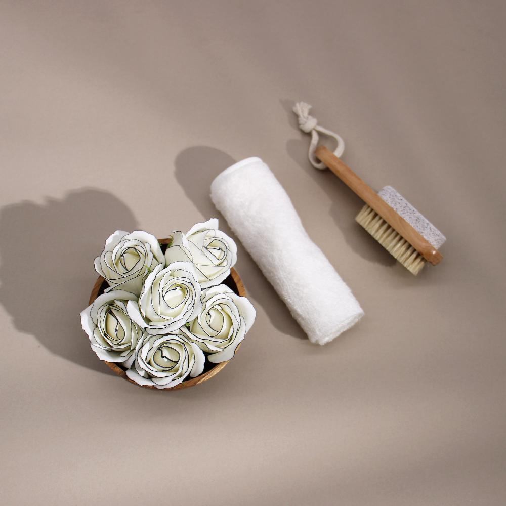 50x Craft Soap Flowers - Med Rose - Ivory With Black Rim