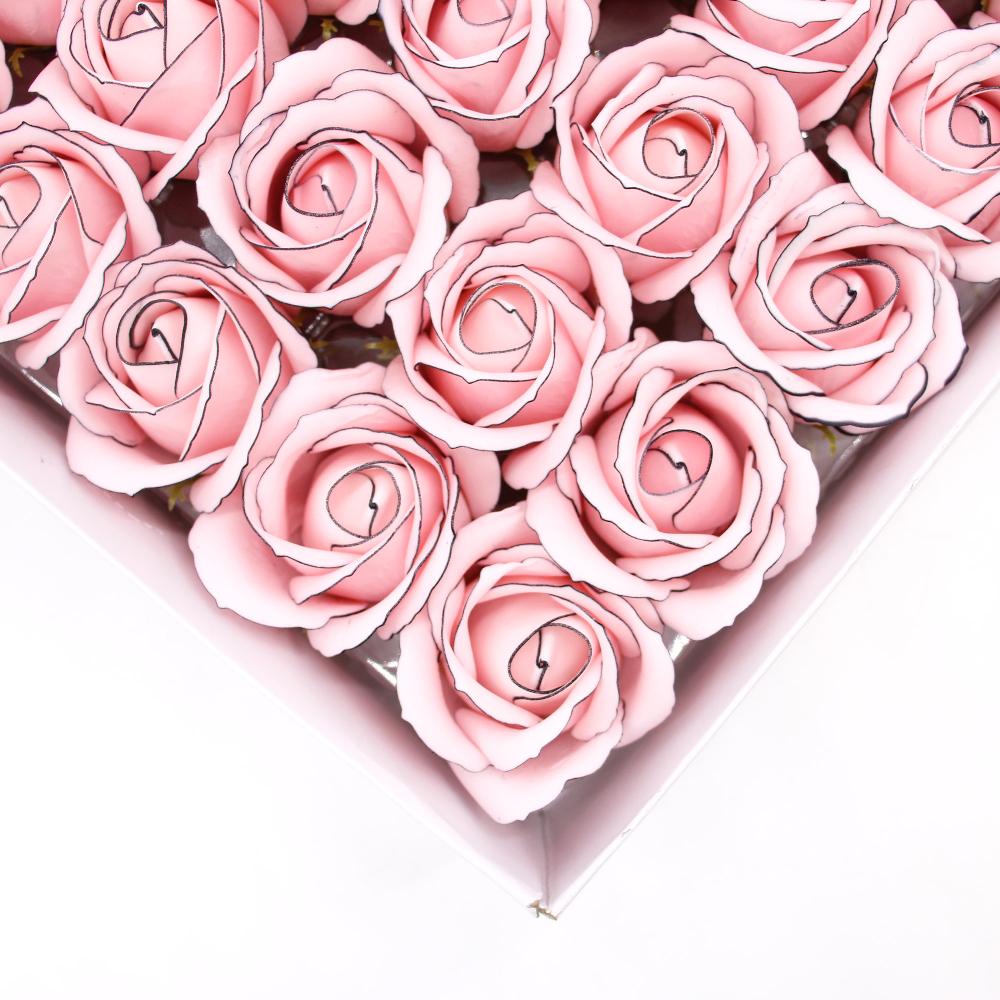 50x Craft Soap Flowers - Med Rose - Pink With Black Rim