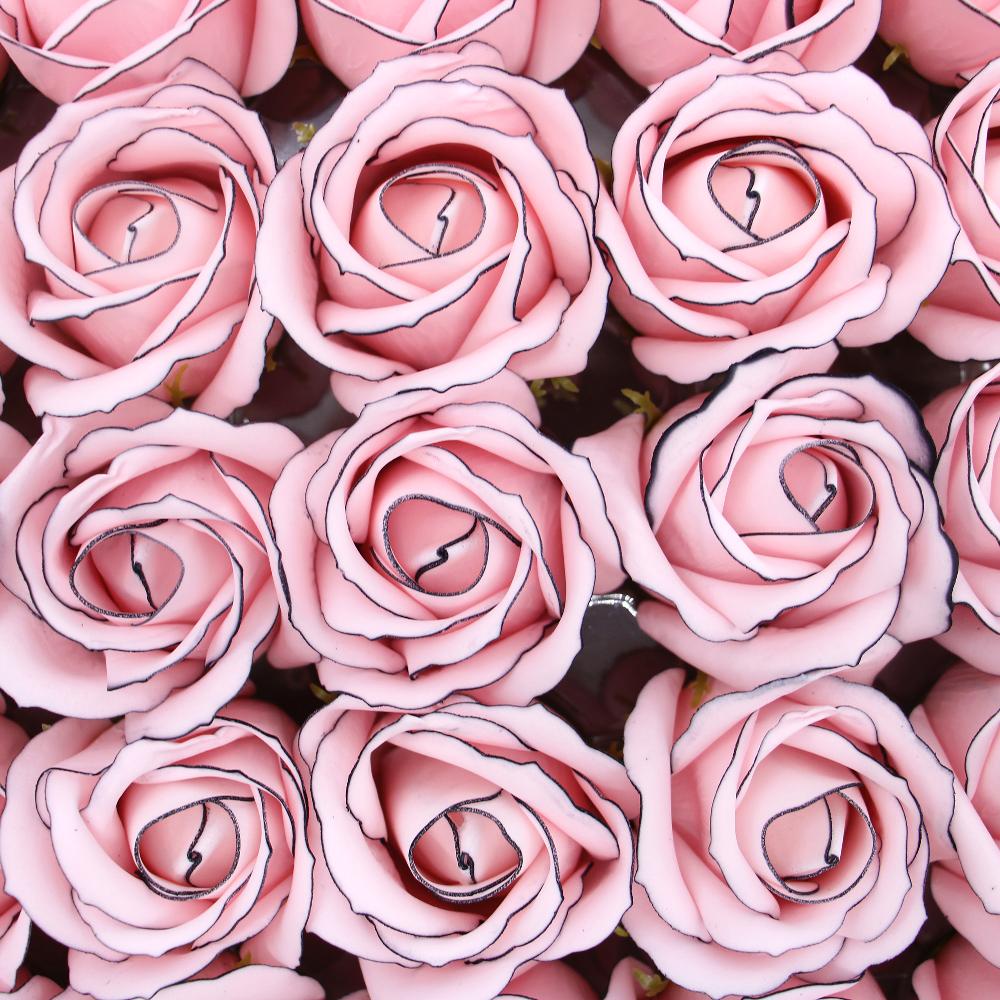 50x Craft Soap Flowers - Med Rose - Pink With Black Rim