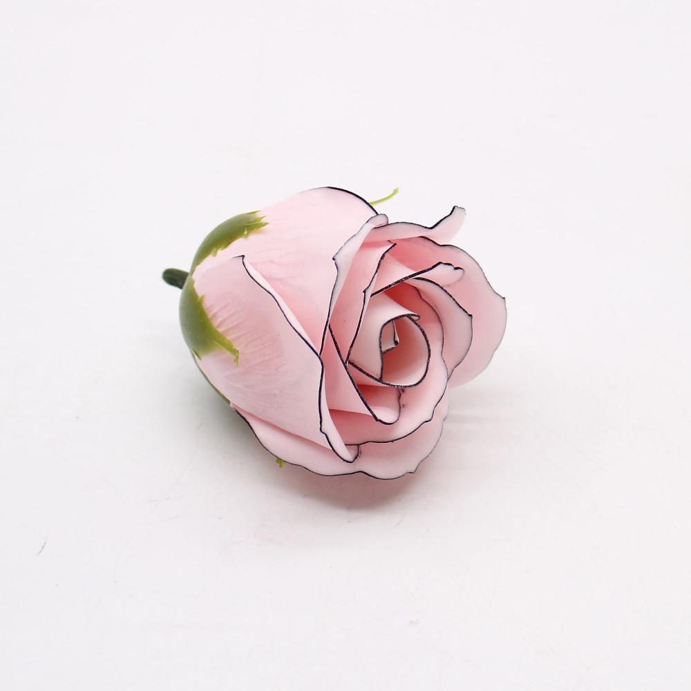 50x Craft Soap Flowers - Med Rose - Pink With Black Rim