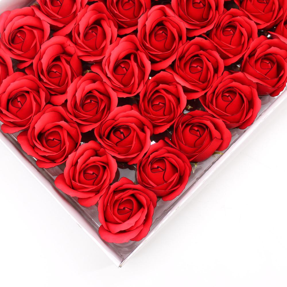 50x Craft Soap Flowers - Med Rose -Red With Black Rim